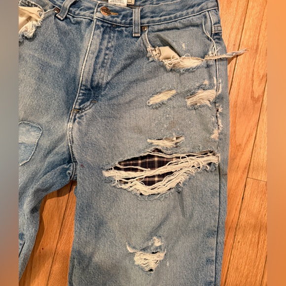 VTG L.L. Bean Distressed Stained Faded Patched Worn Thrash Flannel lined Jeans - Picture 3 of 10